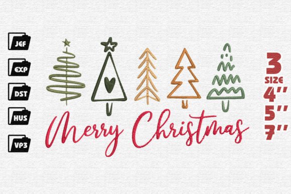 Download Merry Christmas with Whimsical Trees Embroidery Design - Design Collection
