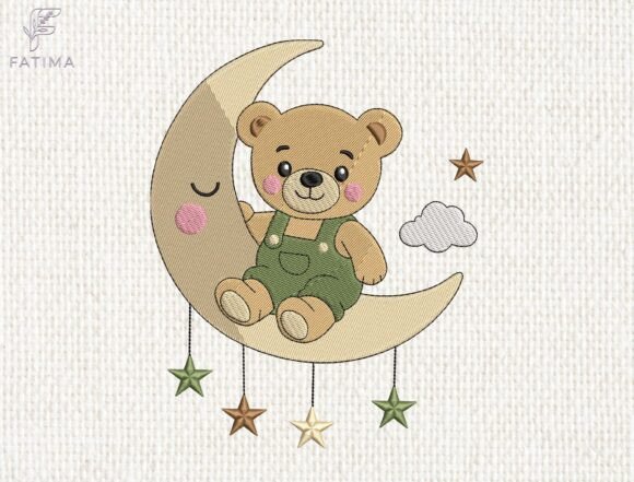 Download Moon Teddy Bear Embroidery Design - Design Collection