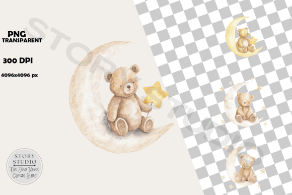 Download Sweet Teddy Bear Moon Star Design - Design Collection