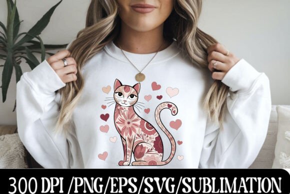 Download Floral Cat Design with Heart Accents - E - Design Collection