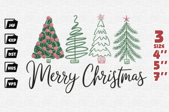 Download Merry Christmas with Whimsical Trees Embroidery Design - Design Collection