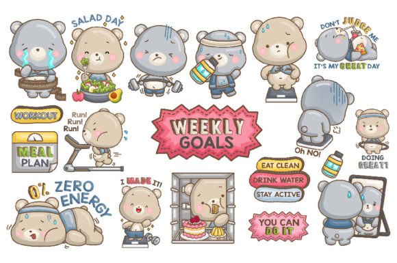 Download Weekly Goals Fitness Bear Illustrations - Premium Resources